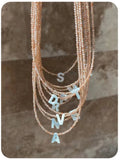 Italian Natural Stone & Shell Letter Necklace A-Z Initial Beads Necklaces