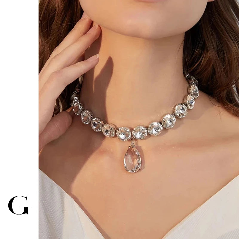 Vintage Teardrop Choker Necklace Crystal Large Rhinestone Wedding Jewelry