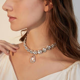 Vintage Teardrop Choker Necklace Crystal Large Rhinestone Wedding Jewelry