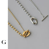 Asymmetric Beads SS Necklace for Women Girls Toggle Link Chain