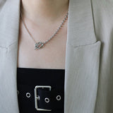 Asymmetric Beads SS Necklace for Women Girls Toggle Link Chain