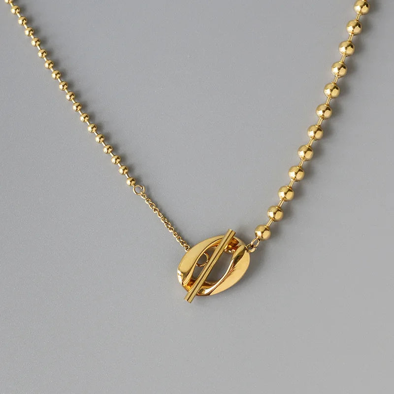 Asymmetric Beads SS Necklace for Women Girls Toggle Link Chain