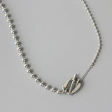Asymmetric Beads SS Necklace for Women Girls Toggle Link Chain