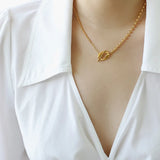 Asymmetric Beads SS Necklace for Women Girls Toggle Link Chain