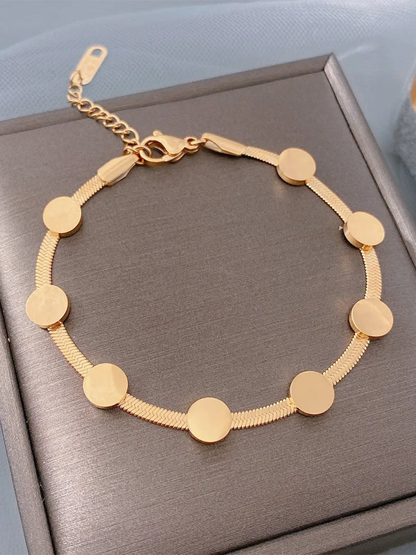 Round Disc Snake Chain Bracelet Titanium Steel Women Jewelry