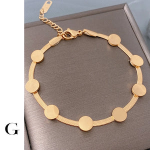 Round Disc Snake Chain Bracelet Titanium Steel Women Jewelry
