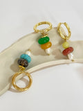 Natural Stone Beaded Freshwater Pearl Hoop Huggie Earrings Minimalist Style