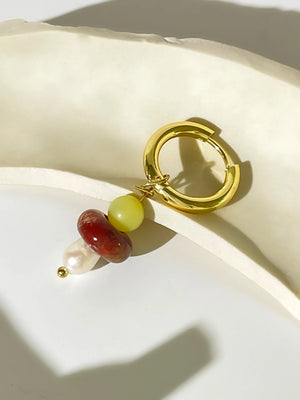 Natural Stone Beaded Freshwater Pearl Hoop Huggie Earrings Minimalist Style