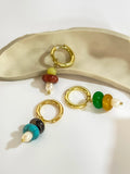 Natural Stone Beaded Freshwater Pearl Hoop Huggie Earrings Minimalist Style