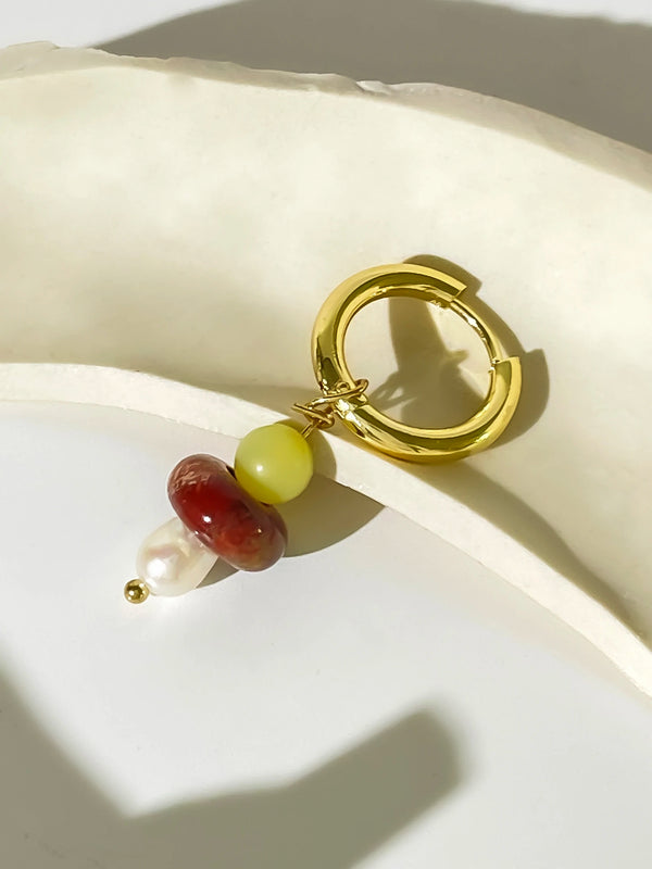 Natural Stone Beaded Freshwater Pearl Hoop Huggie Earrings Minimalist Style