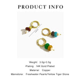 Natural Stone Beaded Freshwater Pearl Hoop Huggie Earrings Minimalist Style