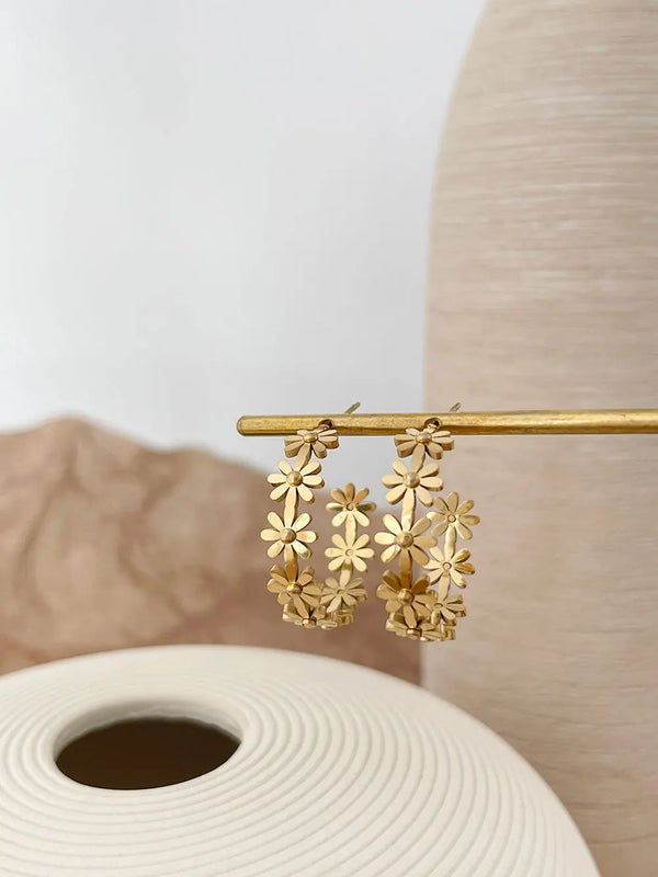 Daisy Hoop Earrings Stainless Steel Plated Dainty Floral Jewelry