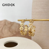 Daisy Hoop Earrings Stainless Steel Plated Dainty Floral Jewelry