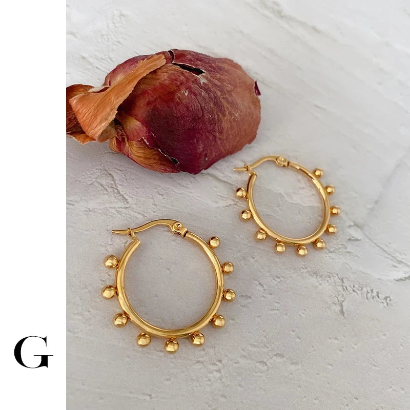 Bohemian Beads Stainless Steel 35mm Hoop Earrings