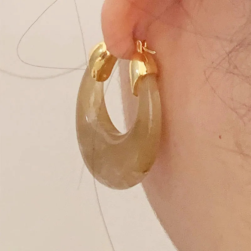 Vintage Chunky Green Resin Hoop Earrings Statement Jewelry