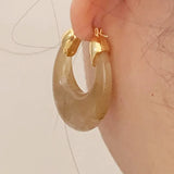 Vintage Chunky Green Resin Hoop Earrings Statement Jewelry