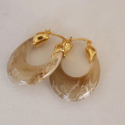 Vintage Chunky Green Resin Hoop Earrings Statement Jewelry