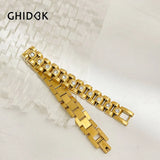 Waterproof Stainless Steel Rhinestone Chain Bangle Bracelet