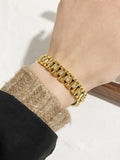 Waterproof Stainless Steel Rhinestone Chain Bangle Bracelet