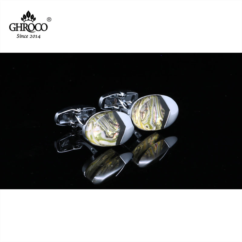 French Shirt Cufflinks Gift - High Shaped Metal Side Drop Epoxy