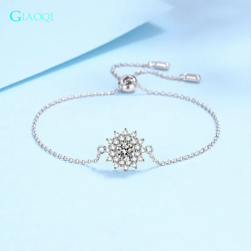925 Silver D Moissanite Sunflower Bracelet Princess Jewelry