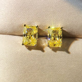 925 Silver Yellow Zircon Diamond Stud Earrings for Women