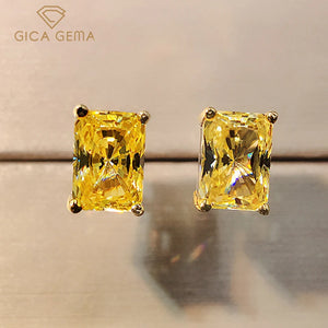 925 Silver Yellow Zircon Diamond Stud Earrings for Women