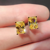 925 Silver Yellow Zircon Diamond Stud Earrings for Women