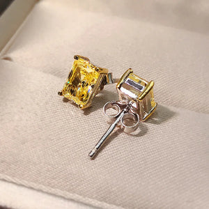 925 Silver Yellow Zircon Diamond Stud Earrings for Women