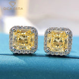 GICA 925 Silver 7*7mm Pink Yellow Diamond Stud Earrings Women Wedding Jewelry