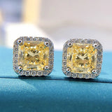 GICA 925 Silver 7*7mm Pink Yellow Diamond Stud Earrings Women Wedding Jewelry