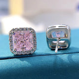 GICA 925 Silver 7*7mm Pink Yellow Diamond Stud Earrings Women Wedding Jewelry