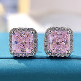 GICA 925 Silver 7*7mm Pink Yellow Diamond Stud Earrings Women Wedding Jewelry