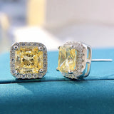 GICA 925 Silver 7*7mm Pink Yellow Diamond Stud Earrings Women Wedding Jewelry