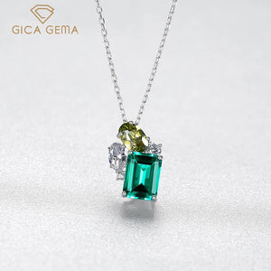 GICA 925 Sterling Silver Green Zircon Pendant Necklace for Women