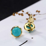 925 Silver Plated 24K Turquoise Stud Earrings Fine Jewelry