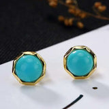 925 Silver Plated 24K Turquoise Stud Earrings Fine Jewelry