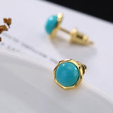 925 Silver Plated 24K Turquoise Stud Earrings Fine Jewelry