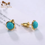 925 Silver Plated 24K Turquoise Stud Earrings Fine Jewelry