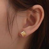 925 Silver 6mm Yellow Aquamarine Diamond Stud Earrings