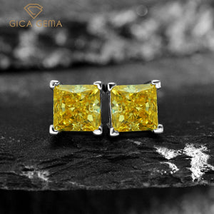 925 Silver 6mm Yellow Aquamarine Diamond Stud Earrings