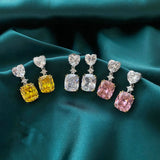 925 Silver Heart Zircon Drop Earrings Fine Jewelry