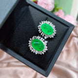 Green Tourmaline Earrings 925 Sterling Silver Oval Vintage Ear Stud