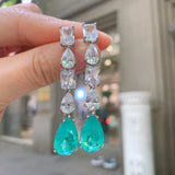 Sterling Silver Paraiba Emerald Drop Dangle Earrings