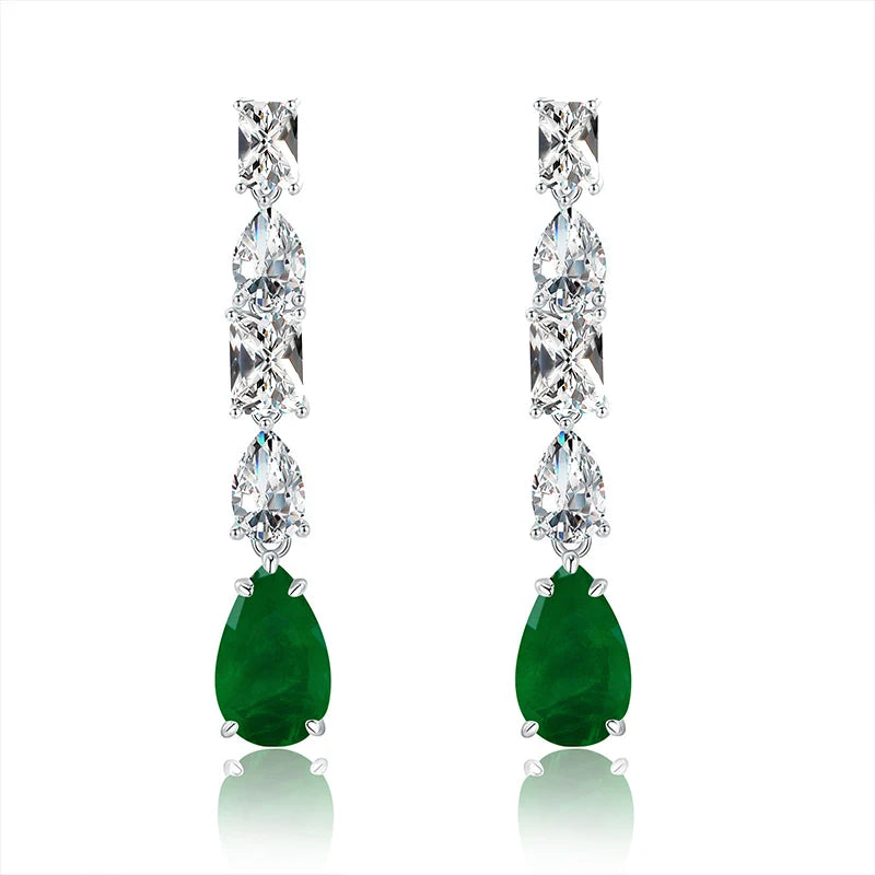 Sterling Silver Paraiba Emerald Drop Dangle Earrings