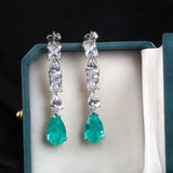 Sterling Silver Paraiba Emerald Drop Dangle Earrings