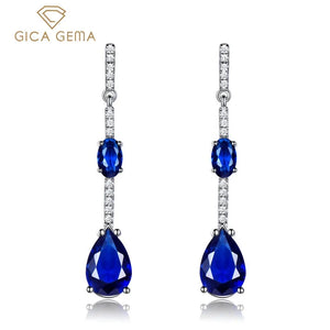 925 Sterling Silver Earrings with Created Sapphire Gems