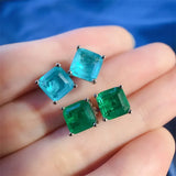 925 Silver Square Earrings Vintage Emerald Paraiba Tourmaline Ear Stud
