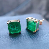925 Silver Square Earrings Vintage Emerald Paraiba Tourmaline Ear Stud