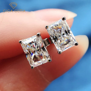 1ct Rectangle Stud Earrings 925 Sterling Silver Created Diamond